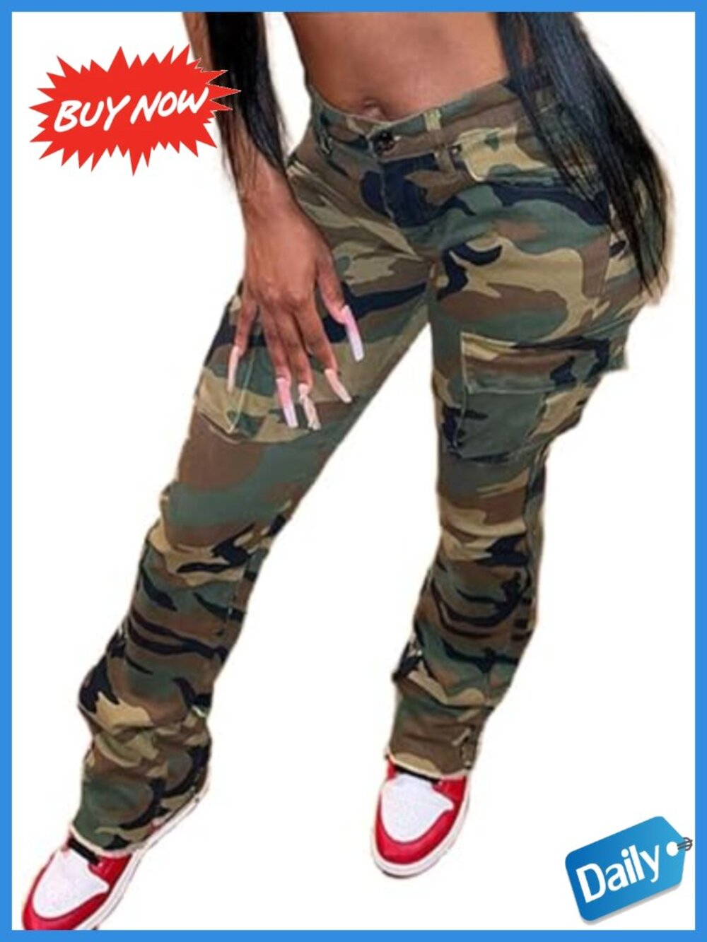 Women's Camo Cargo Jogger Sweatpants Slim Fit Polyester Elastane